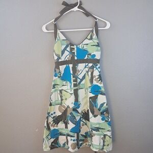 Patagonia Halter Dress Abstract Print Casual Sundress Organic Cotton Blend M